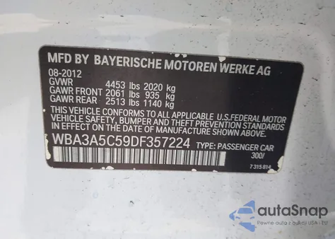 2013 BMW 328I from USA, damaged, VIN WBA3A5C59DF357224